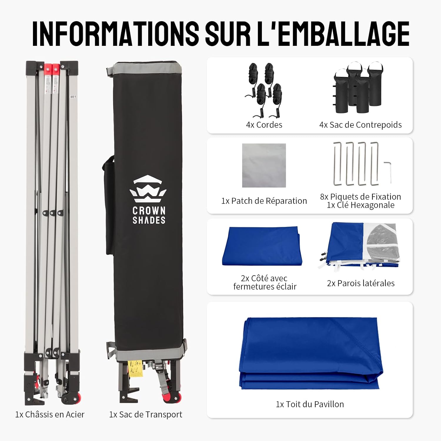 bleujardin - tonnelle pliante 3x3m - imperméable, UPF 50+, 4 parois amovibles