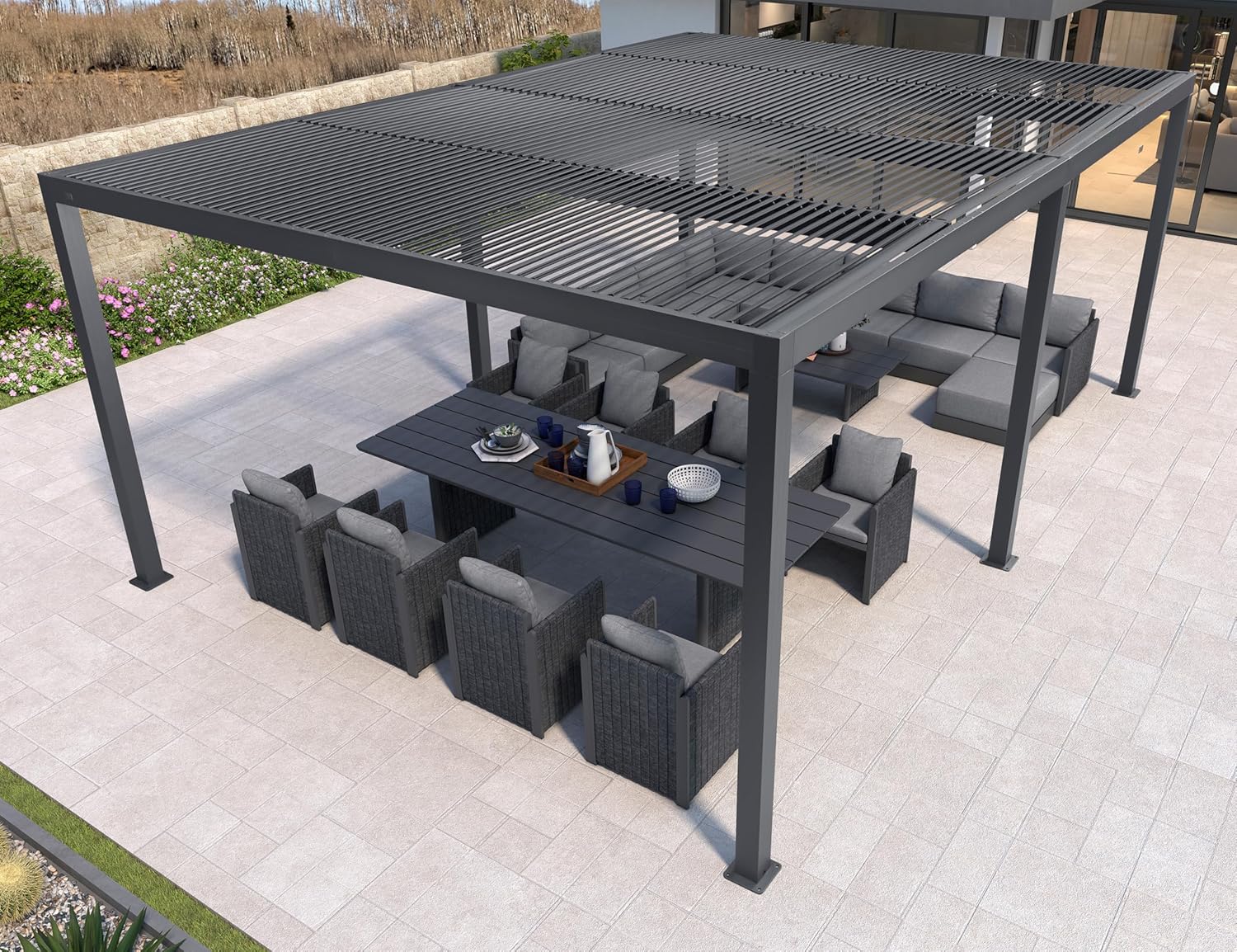 bleujardin - pergola bioclimatique - 6x4,24m aluminium, lames indépendantes