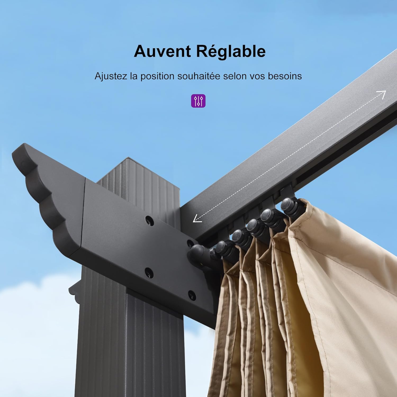 bleujardin - Pergola Aluminium - 4x3m - Toit coulissant, tissu kaki