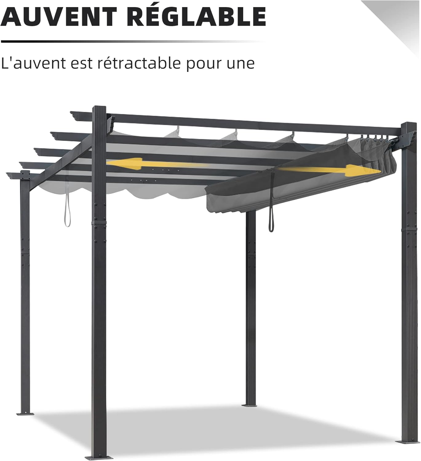 bleujardin - Pergola LED série - 4x3 m - aluminium, toit rétractable, tissu teinté