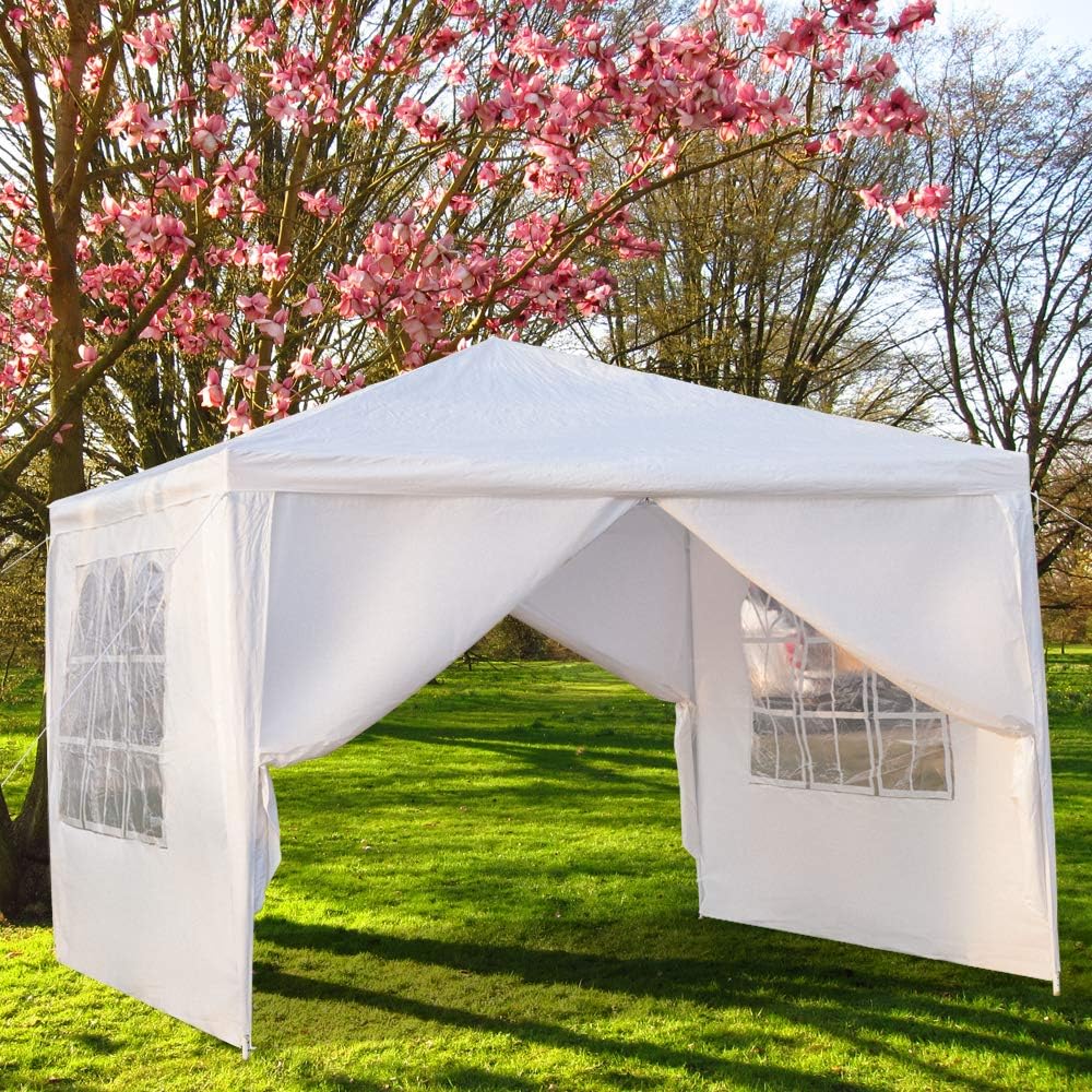 Tonnelle de jardin pliante imperméable 3x3m, 4 parois, bâche PE épaisse, protection UV