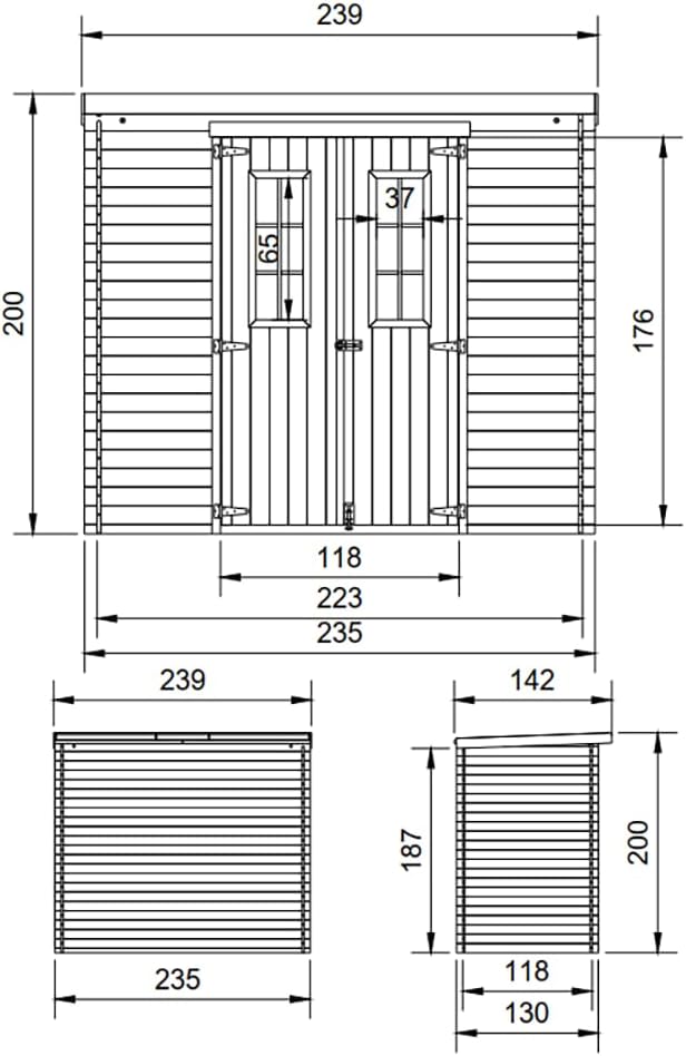 Abri de Jardin en Bois avec Sol TRAITÉ - Stockage extérieur l239xL142xH200cm/2.63 m2 - Petit abri à Outils, Local à vélos - bleujardin M310C+M310G