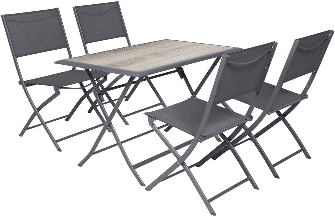 bleujardin - Azua - table pliante rectangulaire, 4 places, aluminium epoxy, gris fumé