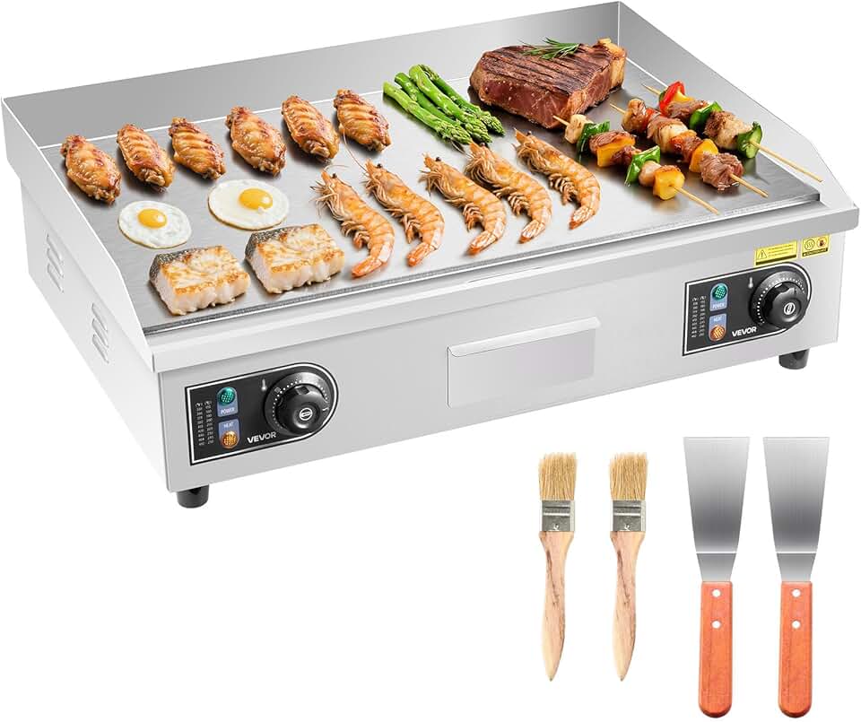 bleujardin - Plancha Électrique - 65,5x40 cm - 4000 W, température réglable, accessoires inclus