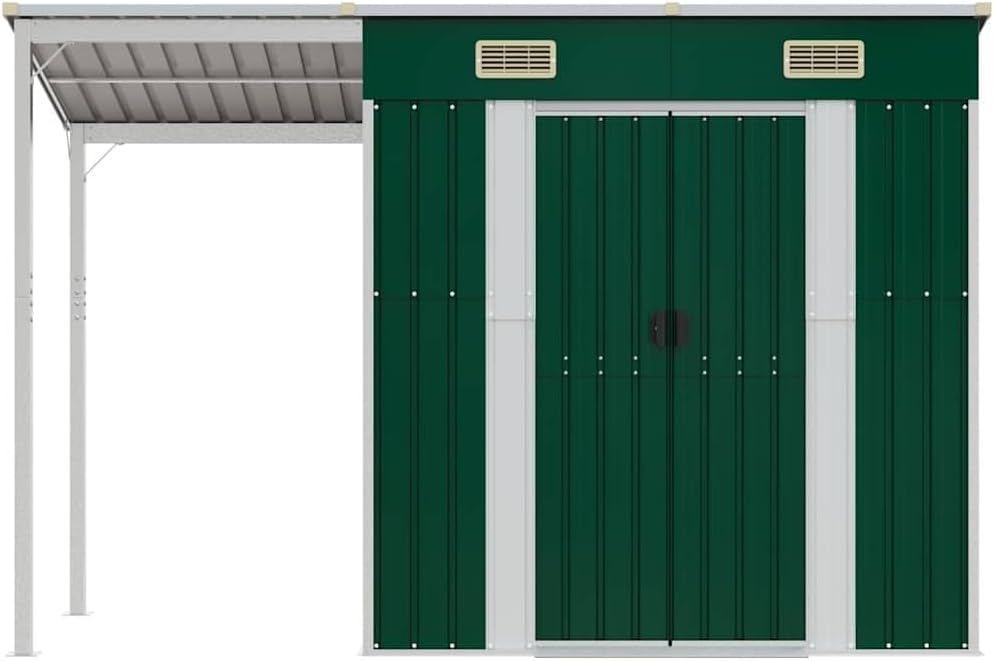 bleujardin Abri de Jardin avec Toit prolongé Vert 277x107x181 cm Acier, Maison & Jardin, Pelouses & Jardins, Vie en extérieur, Structures extérieures, Cabanes & abris de Jardin, Vert, (Poids 41.56KG)