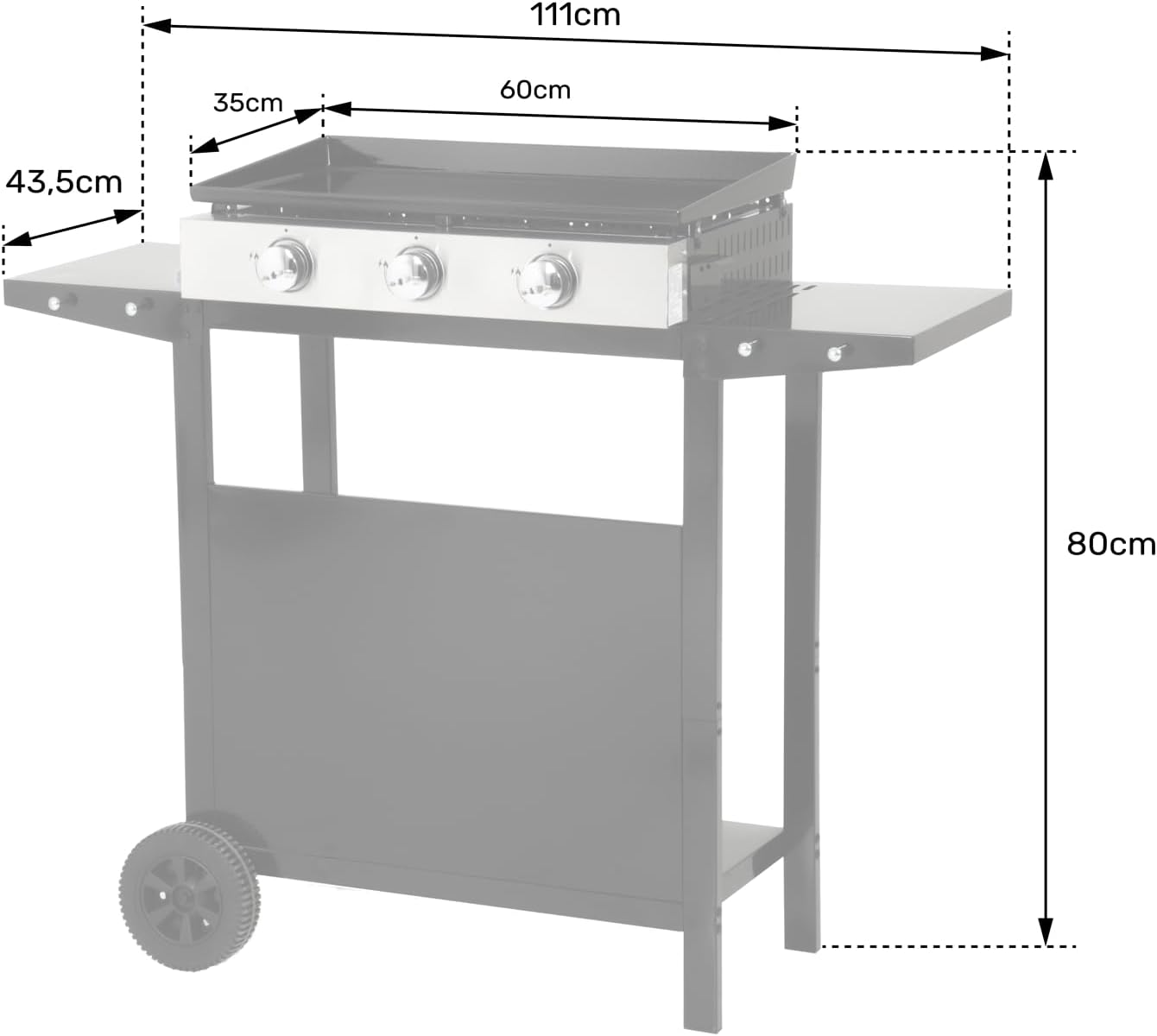 bleujardin - Plancha Mérida sur chariot 3 brûleurs 6kW 74x33 cm