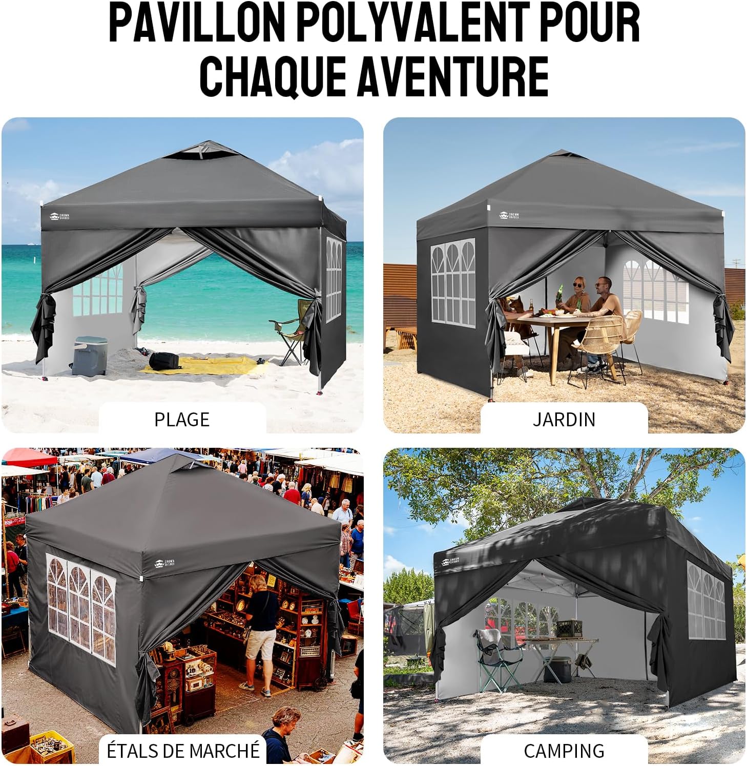 bleujardin Tonnelle Pliante 3x3 Imperméable, Barnum Pliant de Jardin Exterieur, Pop-Up Gazebo avec Sac de Rangement, UPF 50+, avec 4 Parois Latérales Amovible, 4 Sac de Sable, Gris