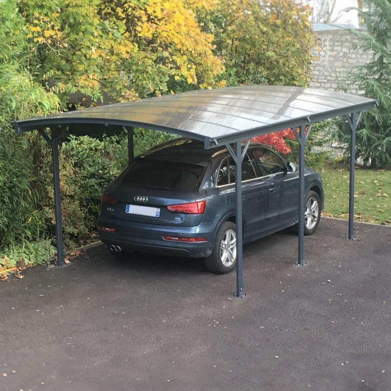 Abri de jardin - Carport autoportant - aluminium/polycarbonate - 17,28m² - anti-UV, gris, gouttières