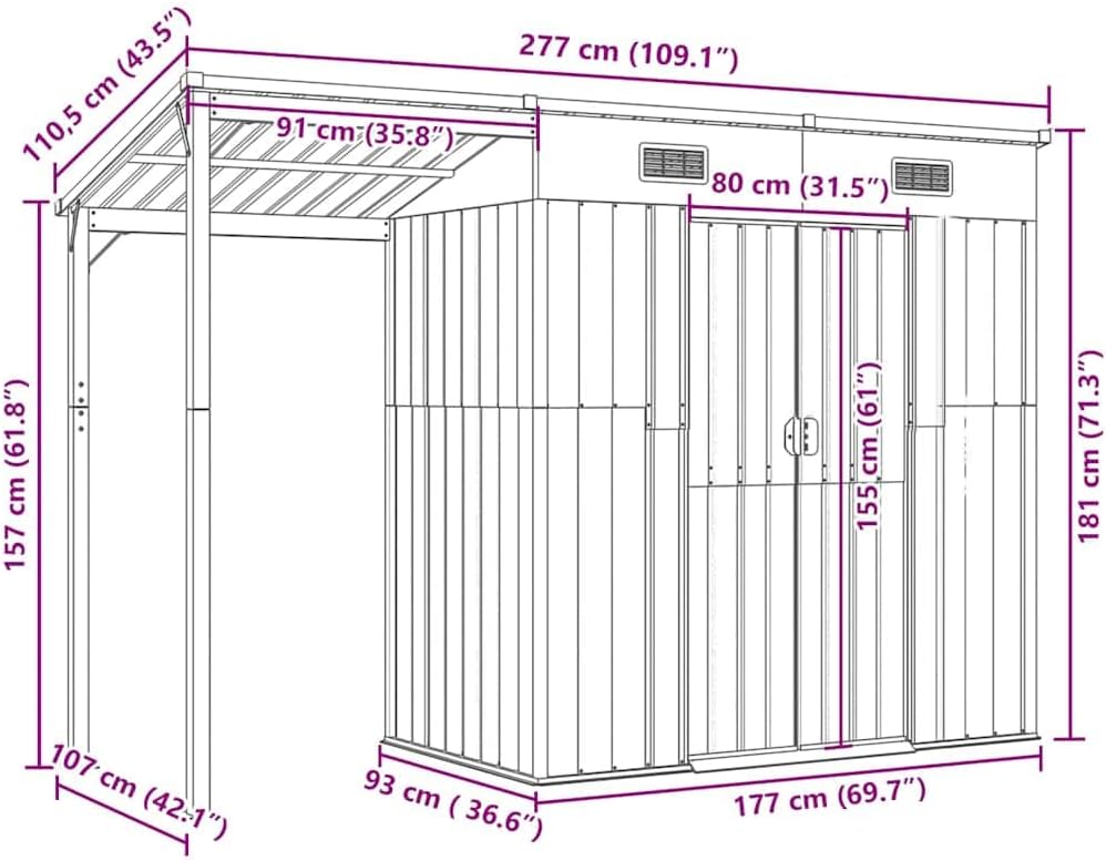 bleujardin Abri de Jardin avec Toit prolongé Gris Clair 277x107x181 cm, Maison & Jardin, Pelouses & Jardins, Vie en extérieur, Structures extérieures, Cabanes & abris de Jardin, Gris, (Poids 41.56KG)