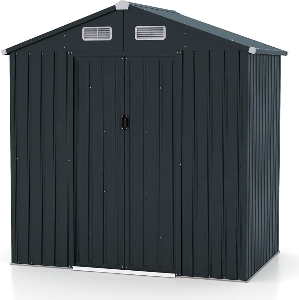 bleujardin 2,16m² Abri de Jardin 4,26m³, Abri à Outils avec Toit Incliné, Portes Coulissantes, Aérations, Résistant aux Intempéries, Cadre en Acier Galvanisé Antirouille, pour Jardin, Arrière-Cour