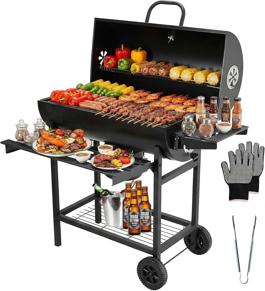 bleujardin - barbecue charbon série de base - grille XXL, roulettes, tiroir à cendres