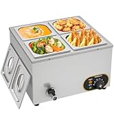 bleujardin Bain Marie Électrique en Acier Inoxydable Chauffe-Plats Buffet, 4X 1/6 avec Couvercle,Tem...