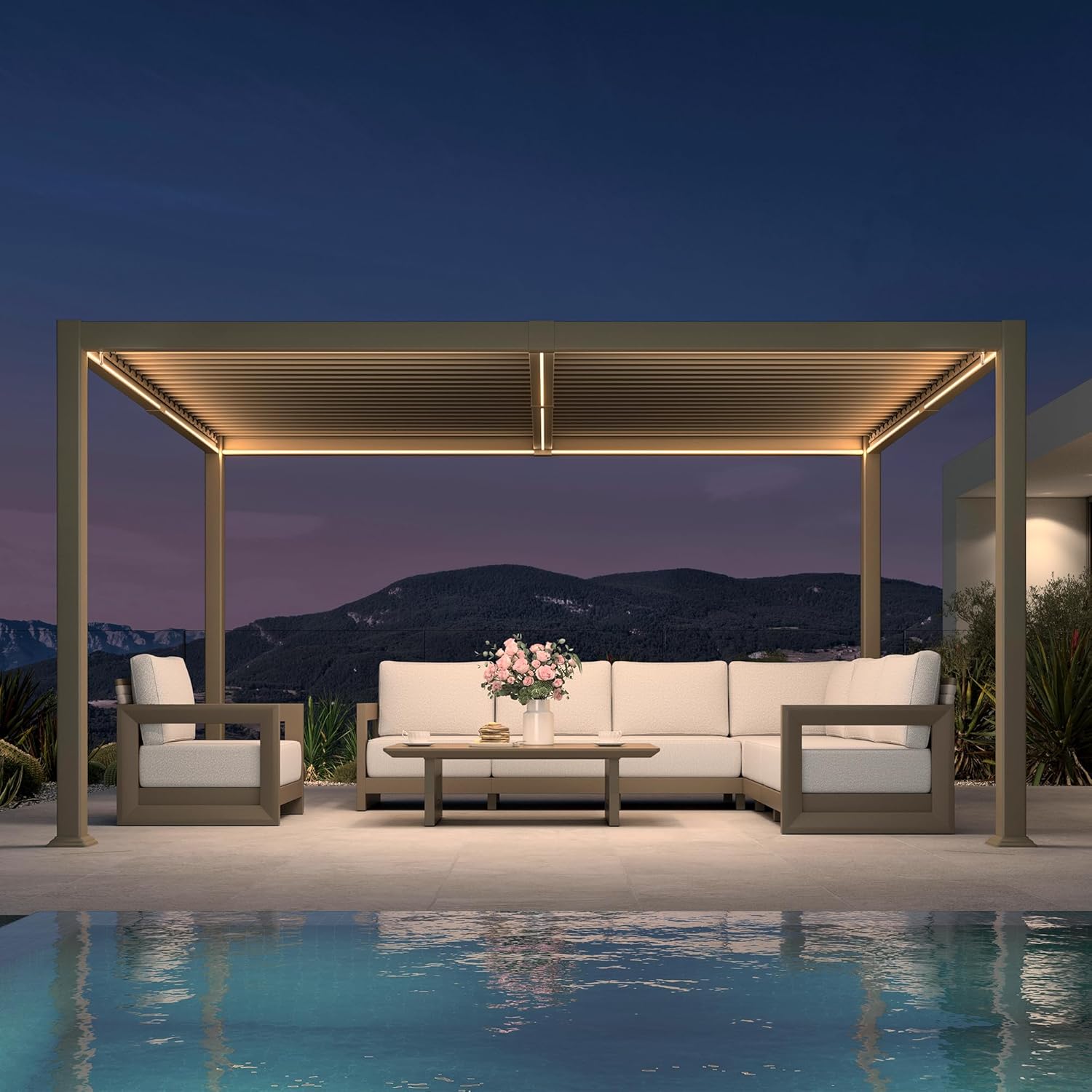 bleujardin - pergola bioclimatique LED - 3x4,25m - aluminium, lames orientables, anti-UV, sans entretien