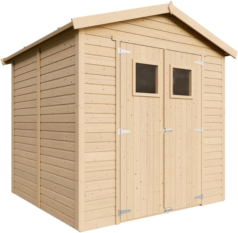 Abri de Jardin en Bois Naturel - Stockage extérieur avec fenêtres H228x222x233 cm/4,2 m² Hangar en Bois Naturel - Atelier Rangement Outils et vélos- bleujardin M351