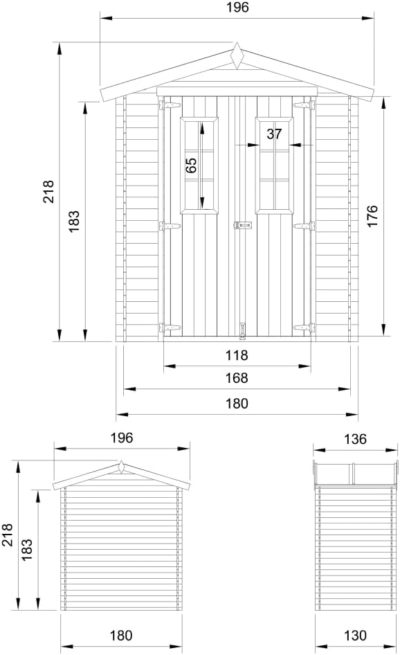 Abri de Jardin en Bois - Stockage extérieur I196xL136xH218 cm/ 1.98 m2 Petit abri à Outils, Local à vélos - bleujardin M367C