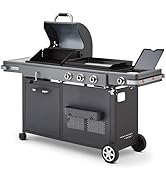 bleujardin - Barbecue Bi-Energy Gun Metal XL - Barbecue Charbon et Plancha 60 x 42 cm à gaz avec brû...
