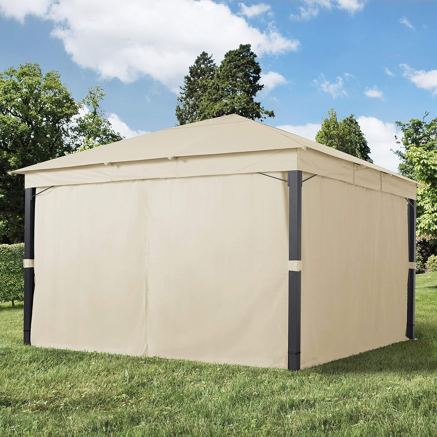 Pavillon de Jardin - ALU Premium - 4x4 m - bâche 220g/m² imperméable, 4 côtés, Champagne