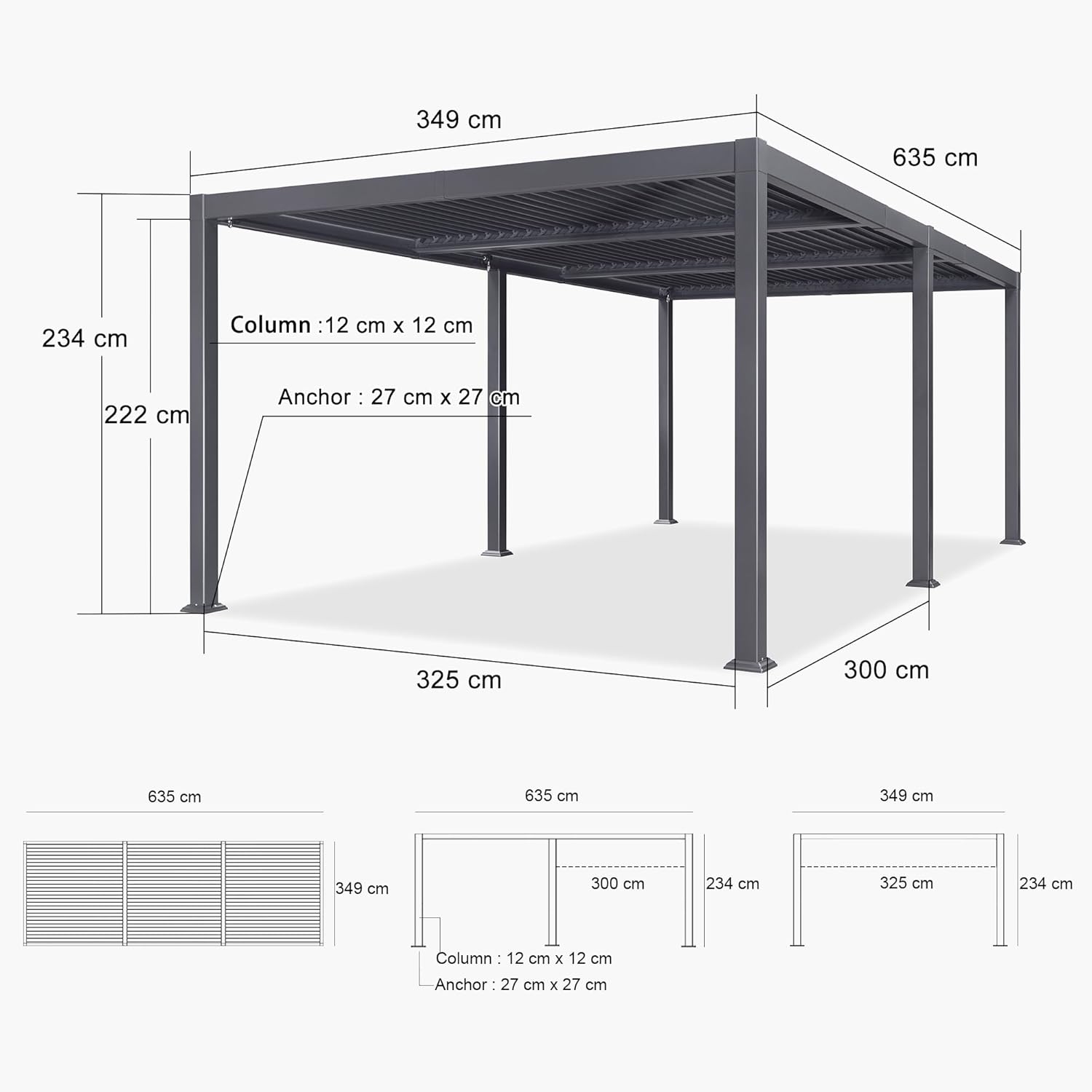 bleujardin - pergola bioclimatique - 3,5x6,35m - aluminium, lames orientables, résistante intempéries