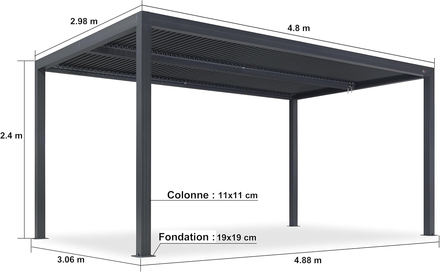 bleujardin - pergola bioclimatique aluminium 4,8x3m orientable, 14,4m²