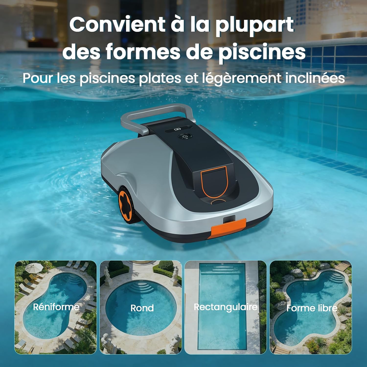 Robot piscine sans fil - 200min autonomie, filtration fine, 232m², compact