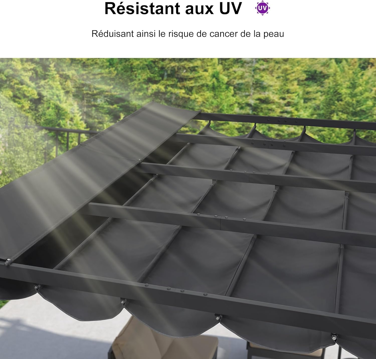 bleujardin - Pergola Aluminium - 4x3m - Rideau, toit rétractable, imperméable