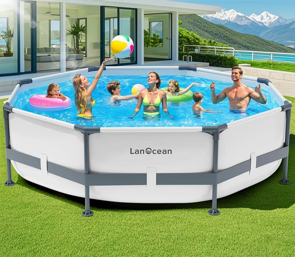 bleujardin Piscine Tubulaire Ronde 300x300x60cm, Piscine Hors Sol Ronde avec Matériau Anti-Crevaison, Grande Piscines Steel Frame Adulte Vidange Rapide, Piscines Tubulaire Jardin pour Toute la Famille