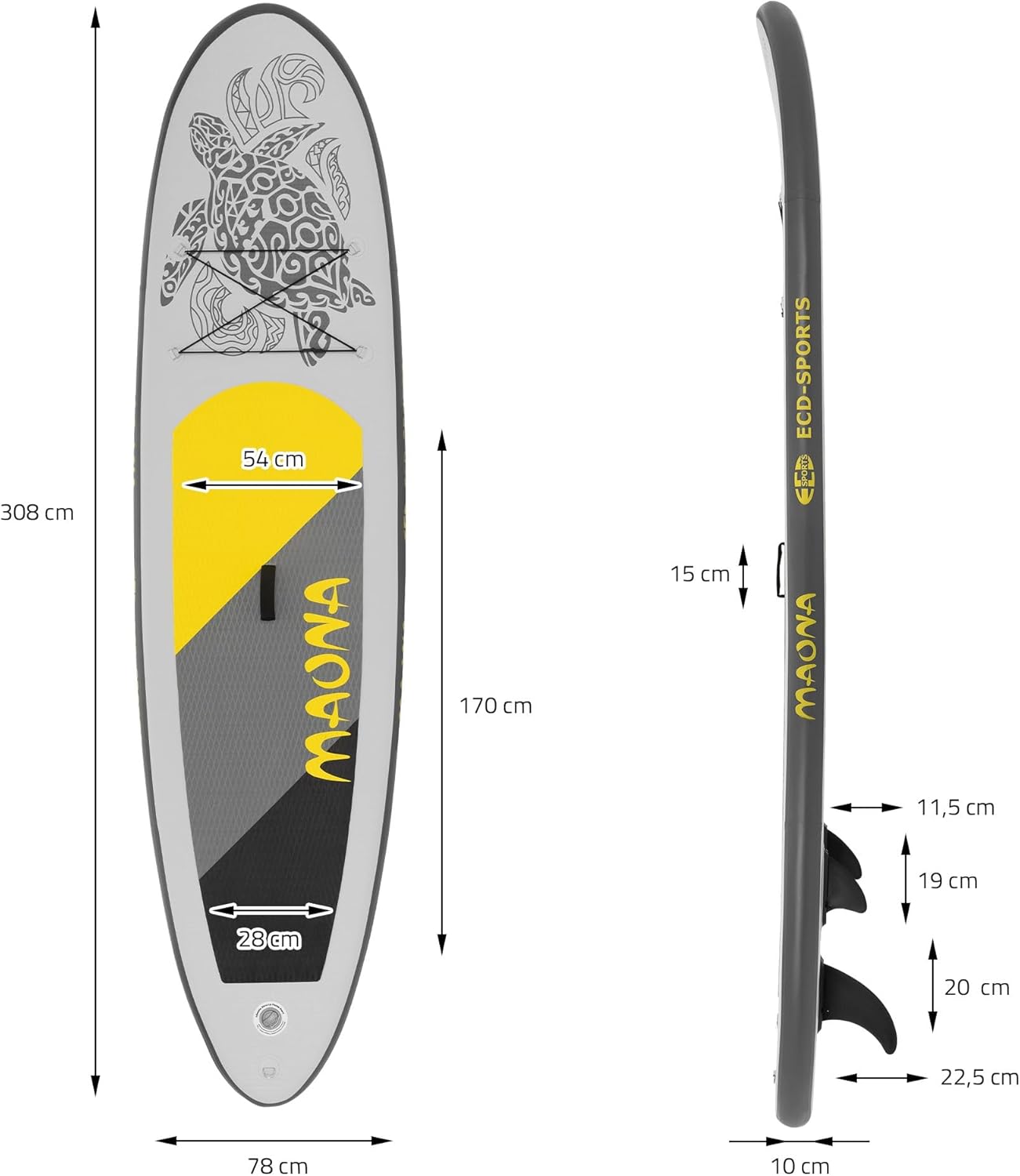 bleujardin - SUP gonflable série Stand Up - 305/308/320/380 cm - PVC, 120/150 kg, 10/15 cm d'épaisseur