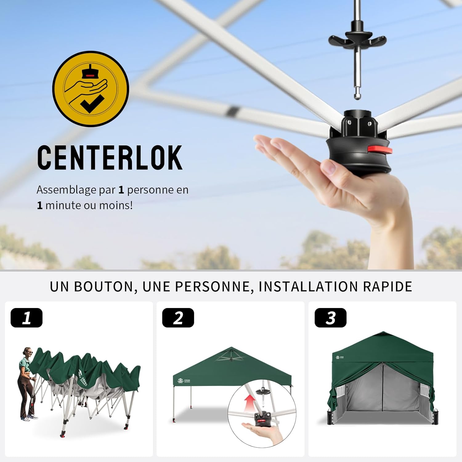 bleujardin Tonnelle Pliante 3x3 Imperméable, Barnum Pliant de Jardin Exterieur, Pop-Up Gazebo avec Sac de Rangement, UPF 50+, avec 4 Parois Latérales Amovible, 4 Sac de Sable, Vert Forêt