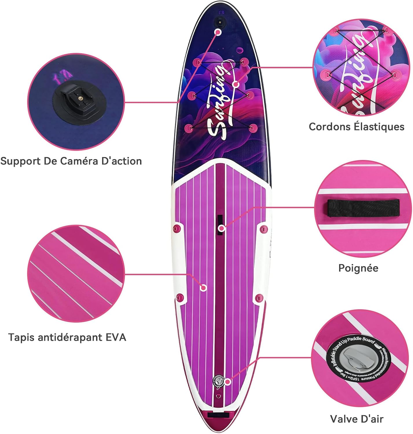 bleujardin - Paddle gonflable 320/335 cm - 2 places, siège kayak, pagaie, pompe, 150 kg