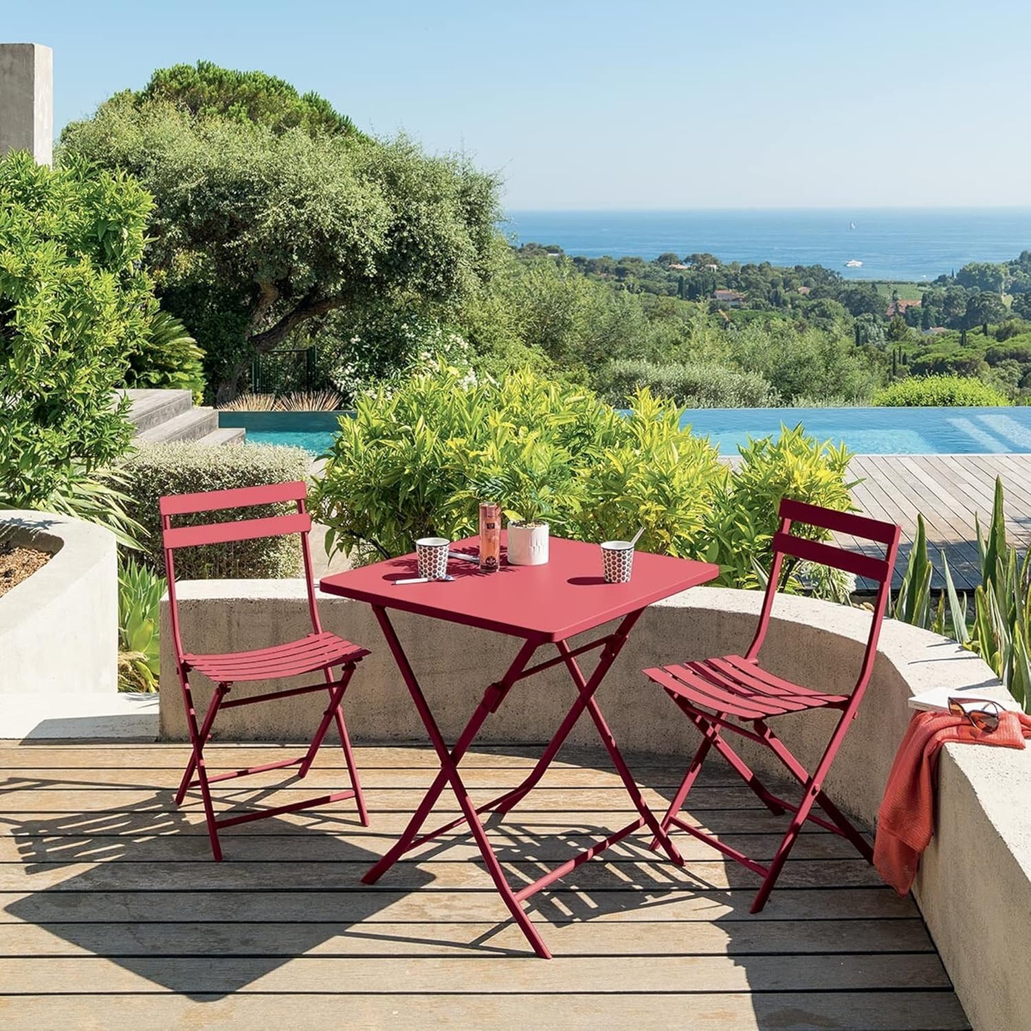 bleujardin - Greensboro - 2 places 70x70 cm - table de jardin pliante acier renforcé