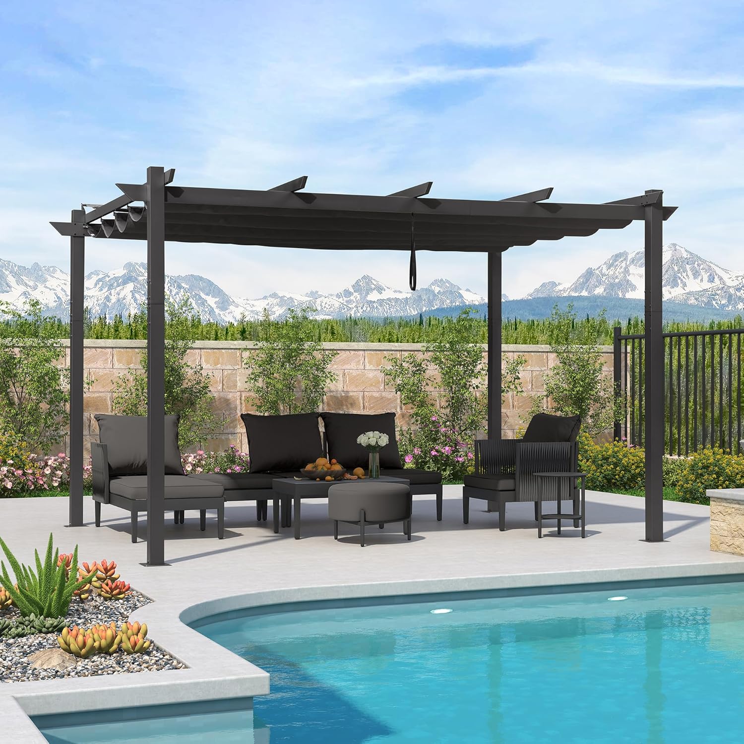 bleujardin - Pergola aluminium série - 4x3m - toit rétractable, imperméable, gris