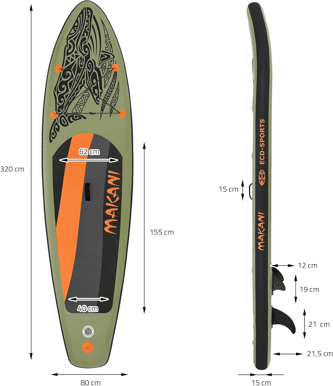bleujardin - Stand Up Paddle Série - 305/308/320/380 cm - PVC, 120/150 kg, épaisseur 10/15 cm, sac, pompe