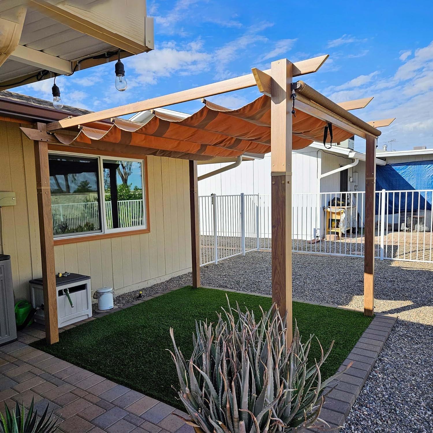 bleujardin - pergola aluminium - 3x3m - teck, toile rétractable, kaki