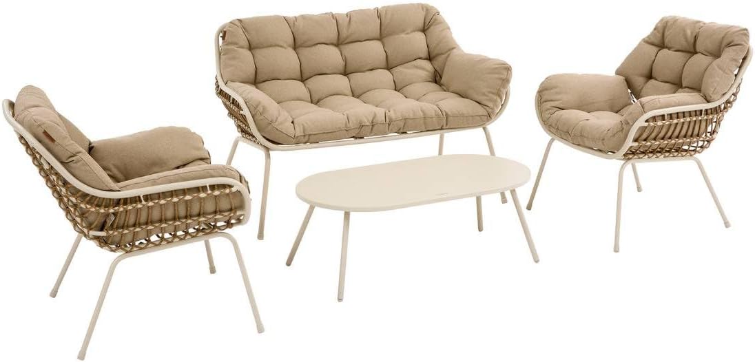 bleujardin - Paopao Beige/Argile - salon 4 places - anti-rouille, coussins confortables