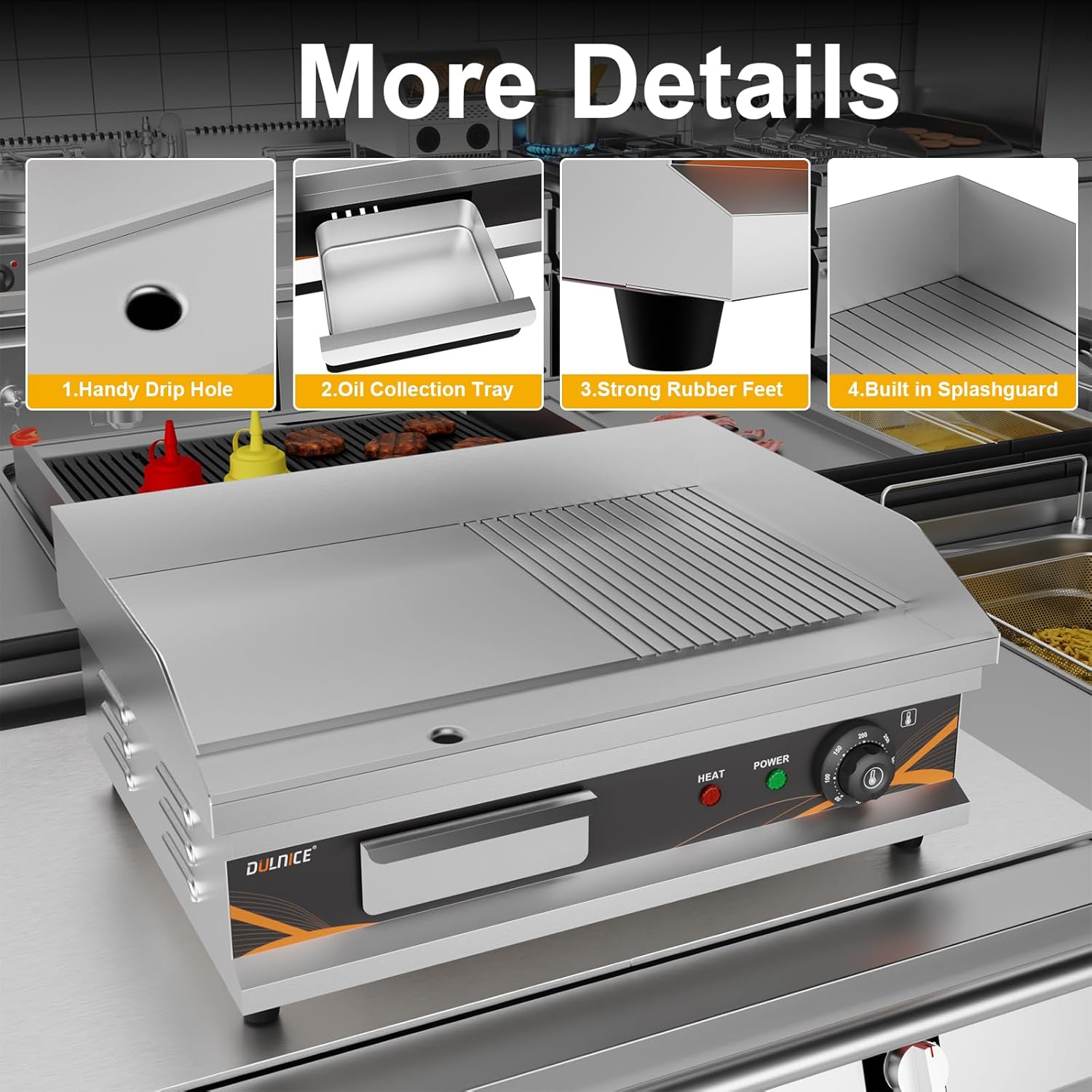 Plancha électrique - surface lisse/rainurée - inox 3000W - cuisson pro