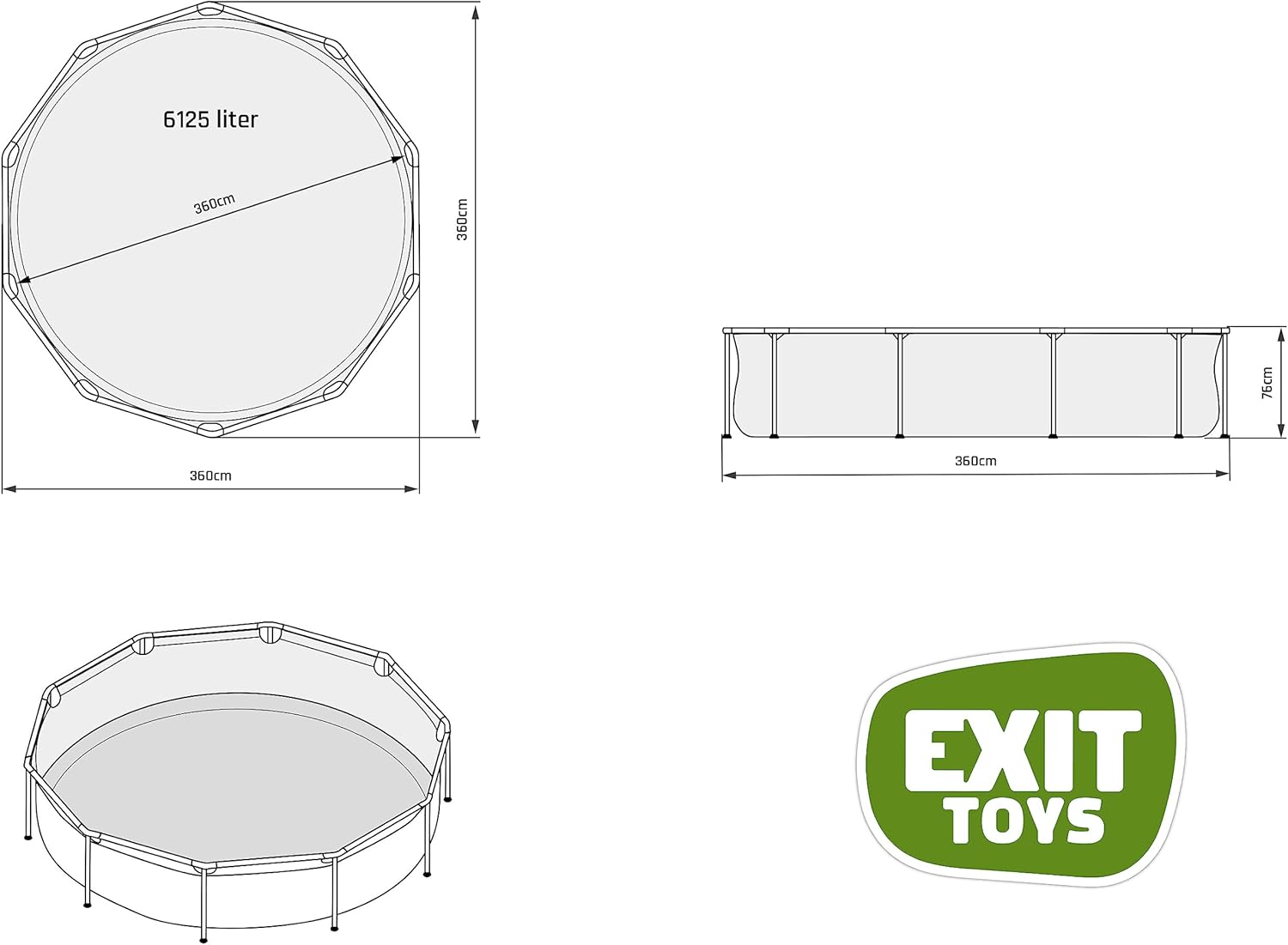 bleujardin Piscine Tubulaire Wood - ø360x76cm - Piscine Hors Sol Ronde Grande avec Pompe Filtrante à Cartouche - Entrée Basse - Idéal pour Les Jeunes Enfants - Cadre Stable - Design Unique - Marron