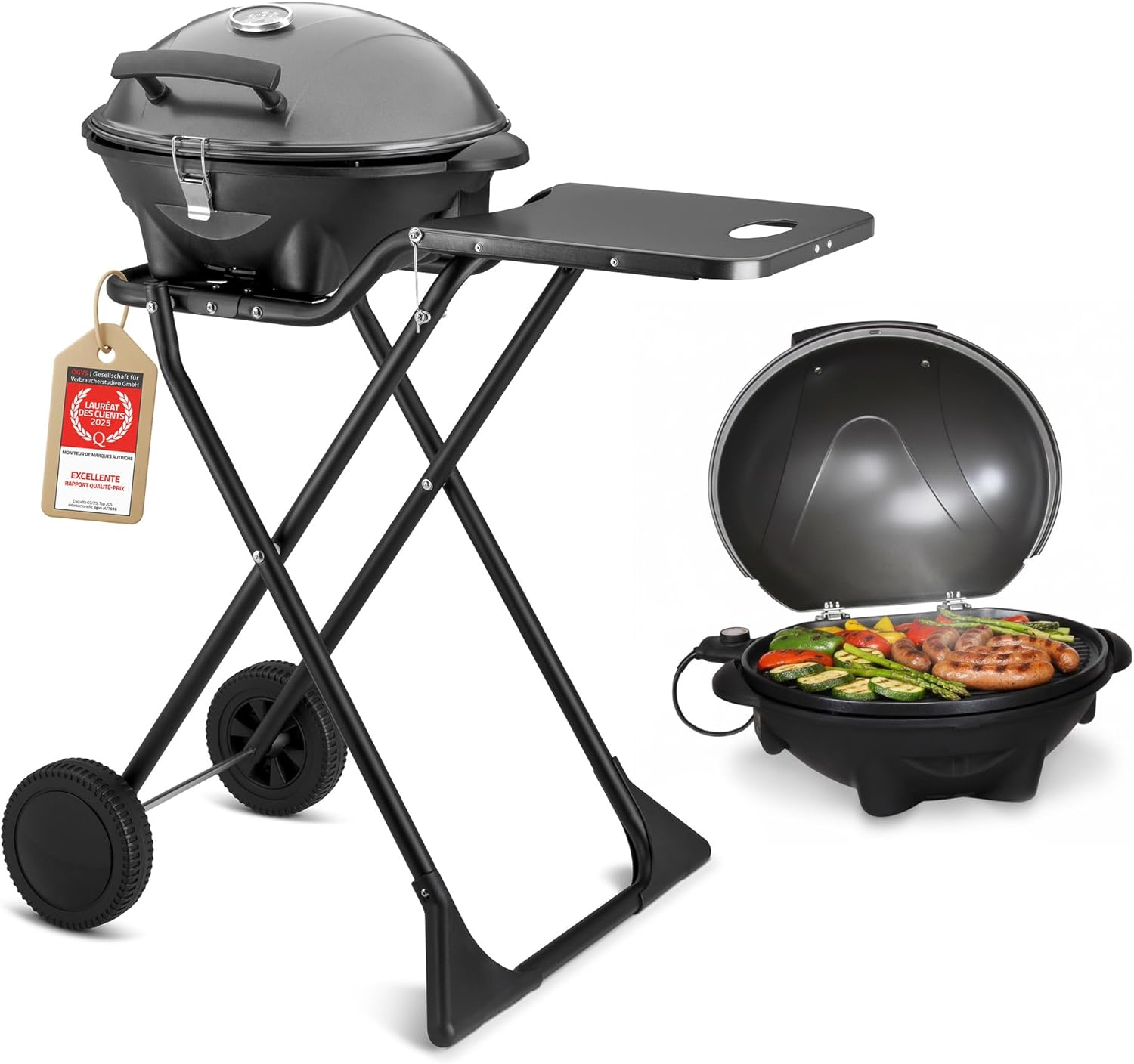bleujardin - Barbecue 2-en-1 pliable 2400W, couvercle, chariot, thermomètre - TZSFA5350-6