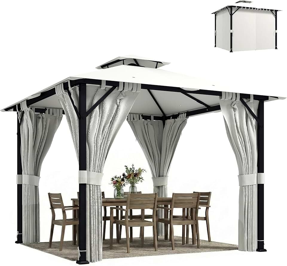 Abri de jardin - bleujardin - tonnelle pavillon 3x3m - métal robuste, toit double, rideaux, UPF50+