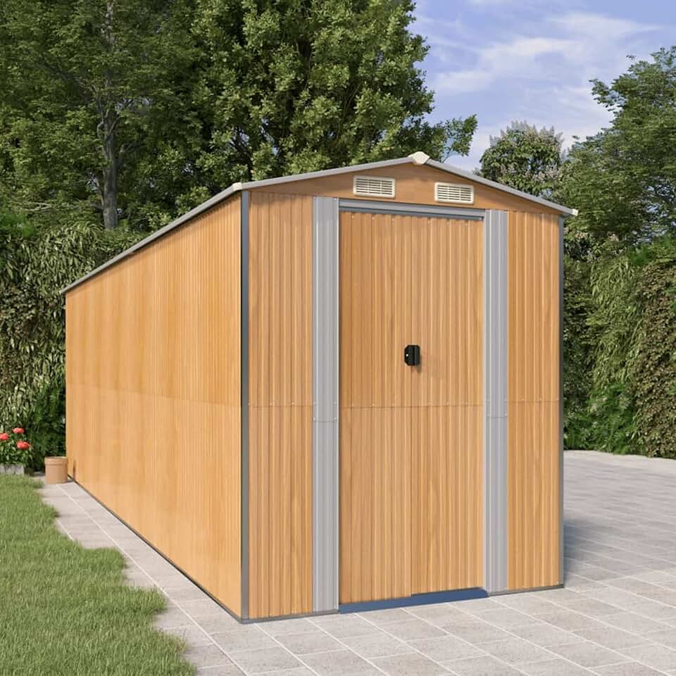 bleujardin - abri de jardin acier galvanisé - 192x606x223 cm - marron clair