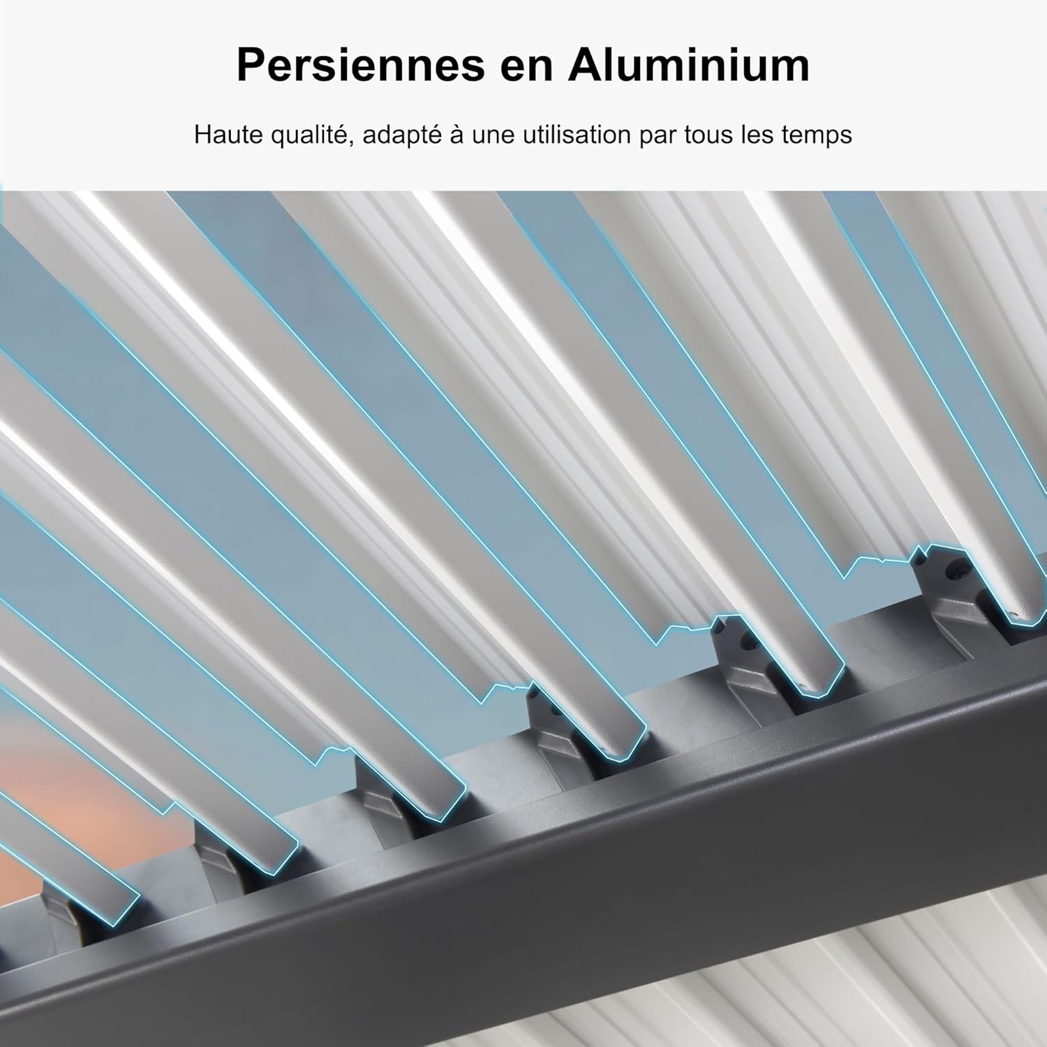 bleujardin - Pergola Bioclimatique - 6,35x3,5m - Aluminium, éclairage, lames orientables, poteaux blancs