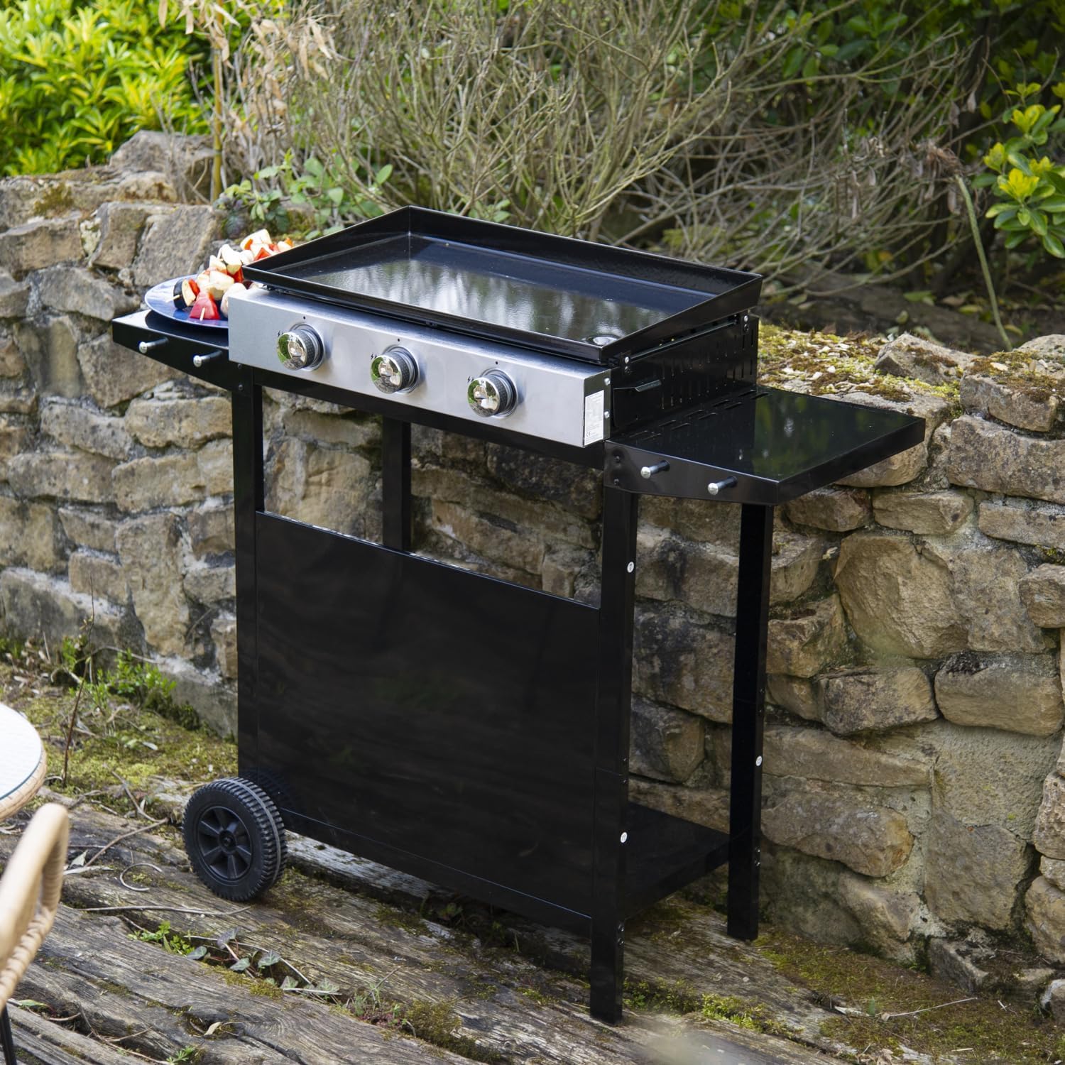 bleujardin - Plancha Mérida sur chariot 3 brûleurs 6kW 74x33 cm