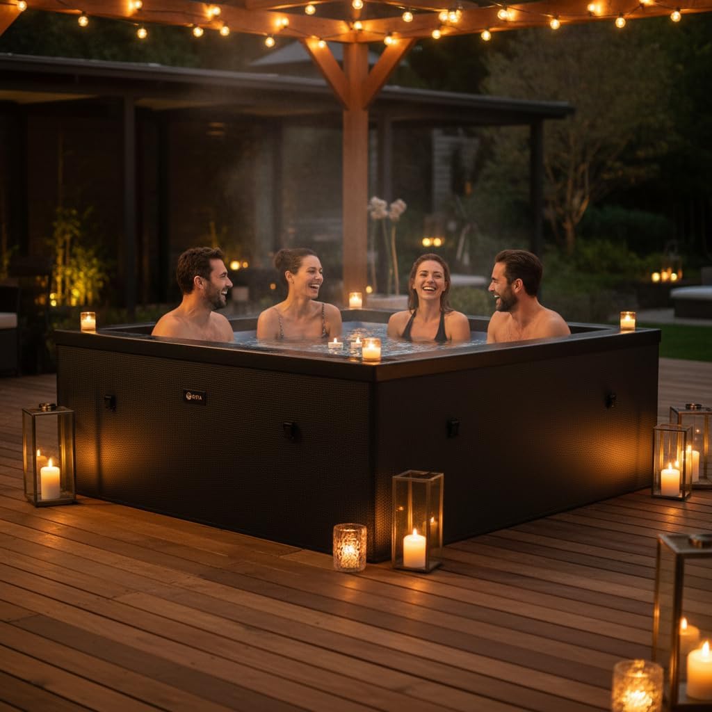 bleujardin - Spa - Celestia - Semi-Rigide Carré 6 Places – Construction Portable en Mousse, Chauffage intégré et Couverture économe en énergie – Volume 1100l - Ø180xH70cm - Charcoal Black