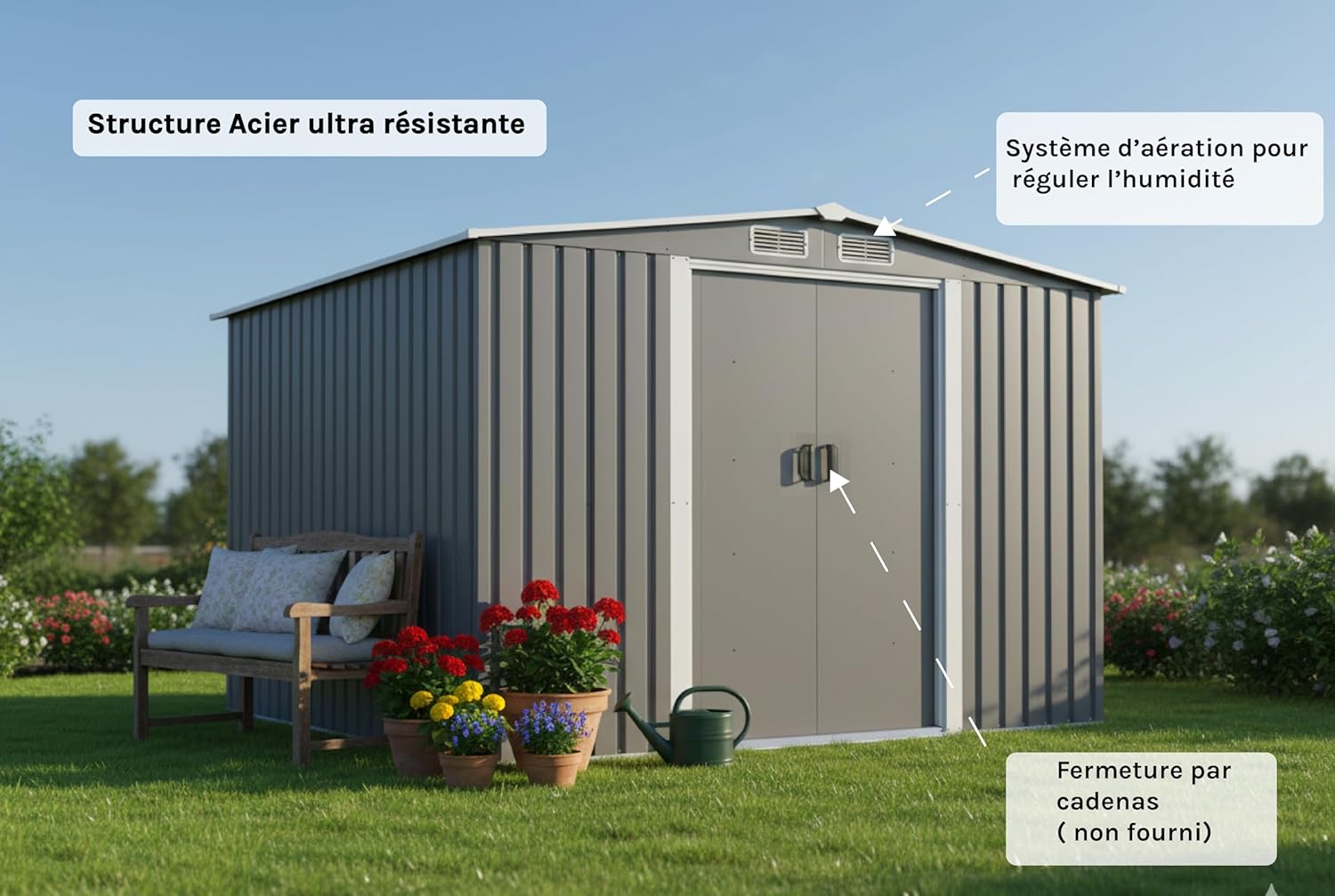 bleujardin - Jura - 6.66 m² - Abri métal robuste rangement jardin