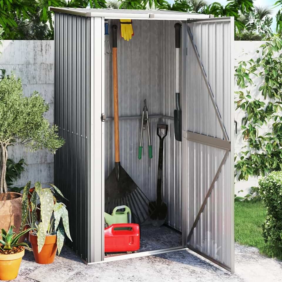 bleujardin Abri de jardin, abris pour parcelles, abris de jardin, abri de jardin extérieur, maisons préfabriquées, acier galvanisé gris, 118,5 x 97 x 209,5 cm