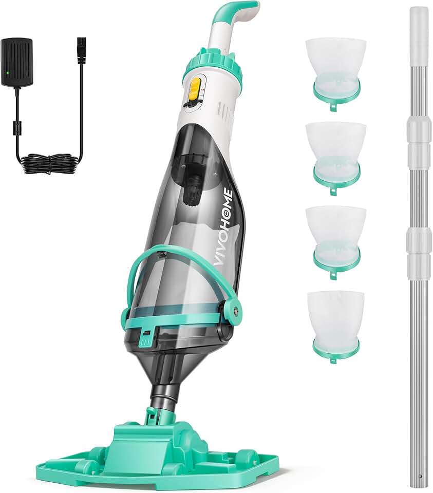 bleujardin 213cm Aspirateur de Piscine sans Fil, Puissance d'Aspiration jusqu'à 70LPM, Nettoyeur de Piscine Portable avec 4 Sacs Filtrants, pour Piscine Hors-Solet et Enterrée, Spa Global Recycled Standard