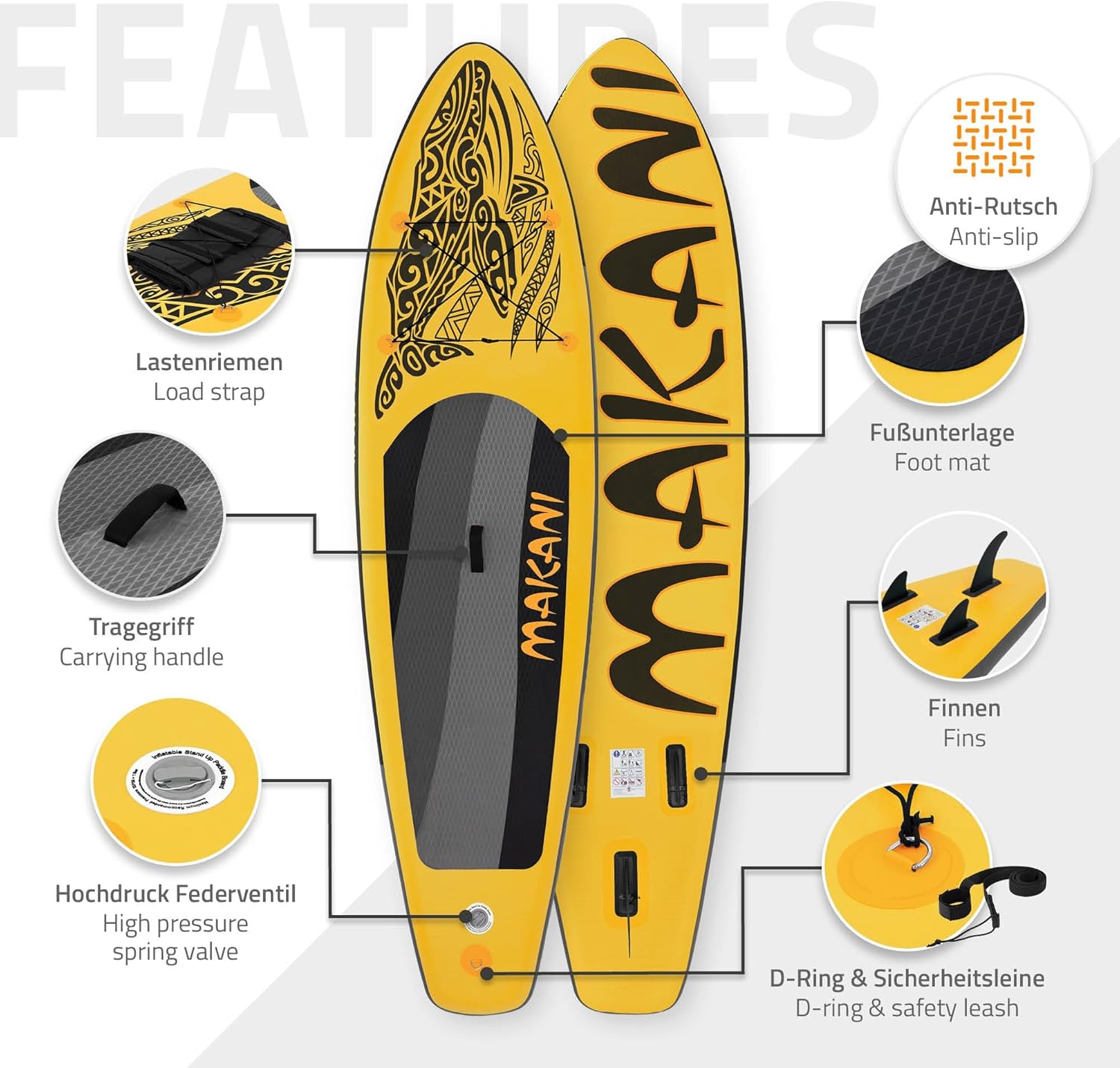 bleujardin - stand up paddle série gonflable - 305/308/320/380 cm - PVC, 120/150 kg, 10/15 cm épaisseur