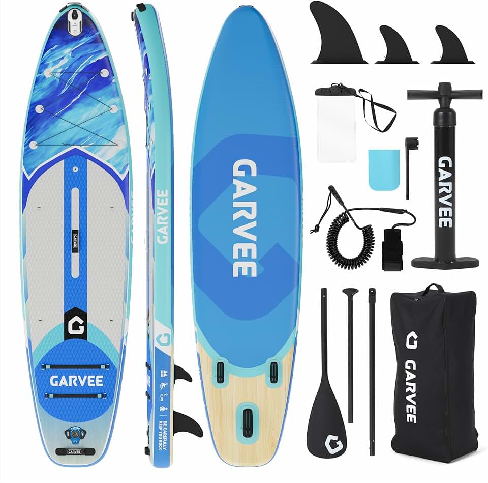 bleujardin Sup Gonflable 10'6'' (323x81x15cm) – Large et Stable, Surface antidérapante EVA – Capacité 200 kg – 3 ailerons – Accessoires Inclus – Taille : 323 * 81 * 15