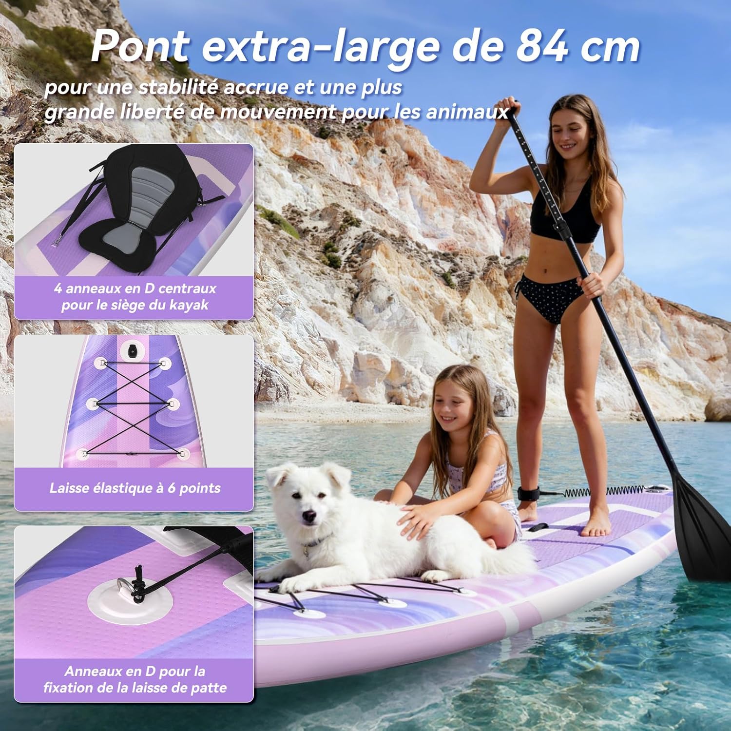 bleujardin - Paddle Gonflable Série Adulte - 320/335cm - 2 personnes, siège kayak, pagaie alu, support caméra, jusqu'à 15