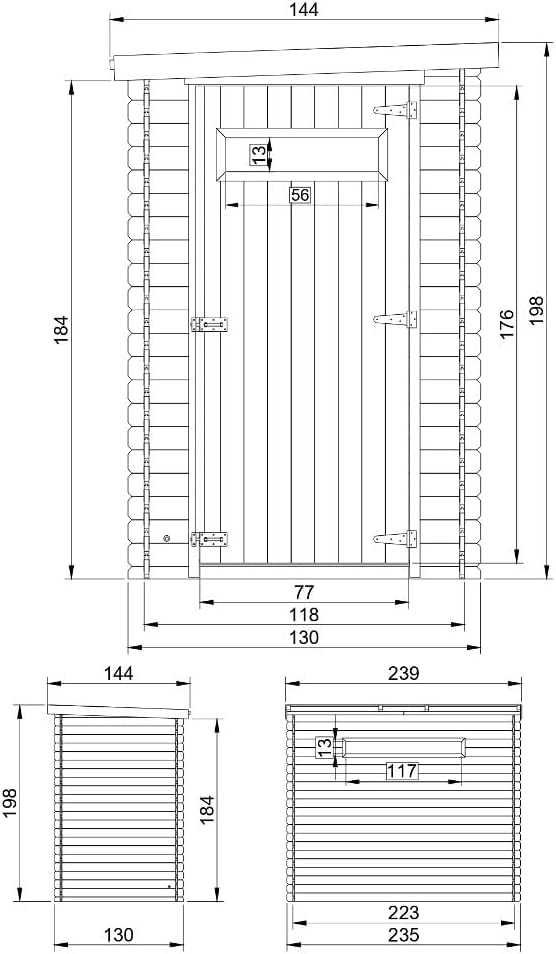 Abri de Jardin en Bois, Petite fenêtre, avec Sol TRAITÉ- Stockage extérieur l239xL144xH198 cm/2.63 m2 - Petit abri à Outils, Local à vélos - Toit imperméable, fenêtres bleujardin M306A+M306G