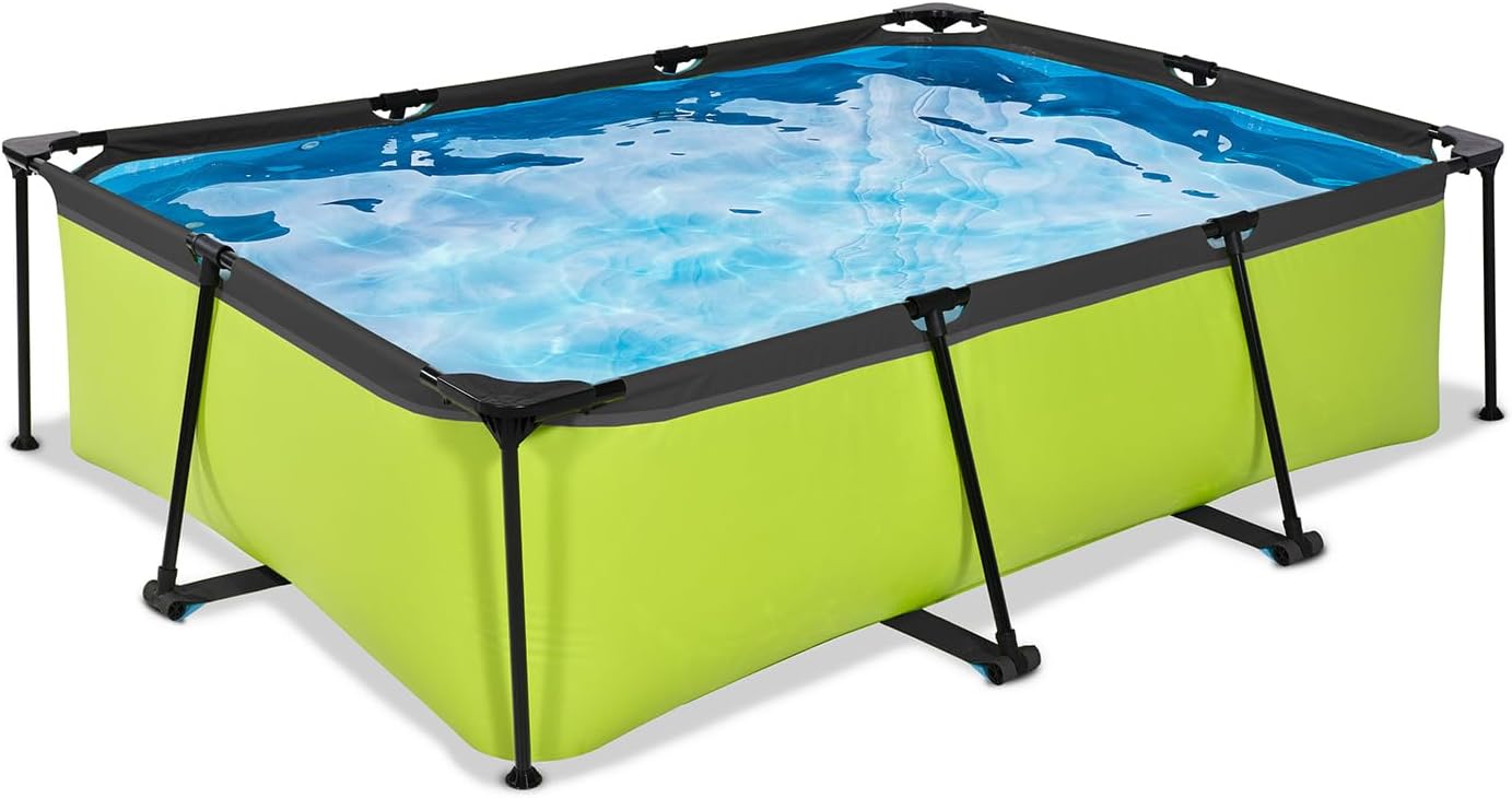 bleujardin Piscine Tubulaire Lime - 220x150x65cm - Piscine Hors Sol Rectangulaire avec Pompe Filtrante à Cartouche - Entrée Basse - Idéal pour Les Jeunes Enfants - Cadre Stable - Design Unique - Vert